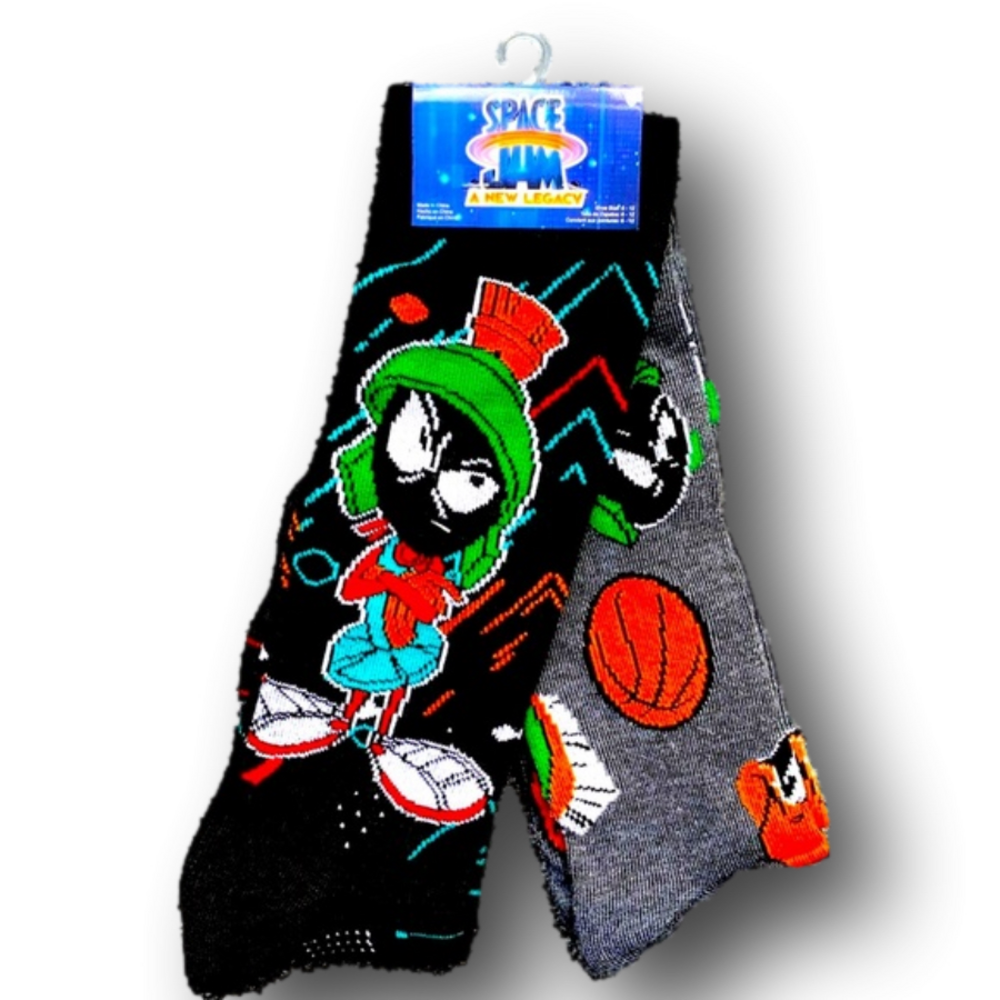 2-Pack Marvin The Martian Space Jam Funny Novelty Crew Socks - NWT